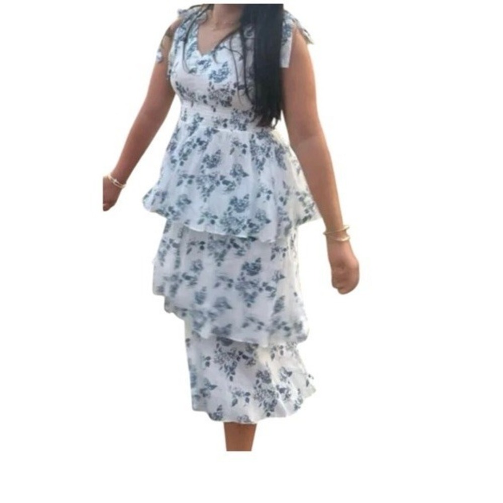 Women's White And Blue Floral Dress size small Sleeveless - Picture 13 of 16
